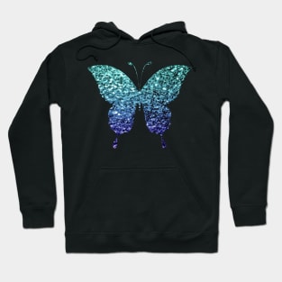 Teal and Blue Ombre Faux Glitter Butterfly Hoodie